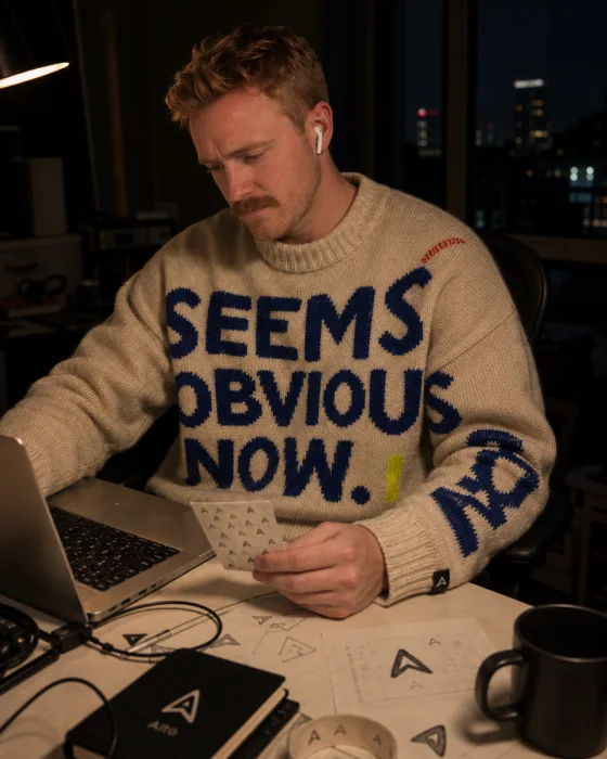 Vegard, designer og grunnlegger av Ailo, ved arbeidsbordet