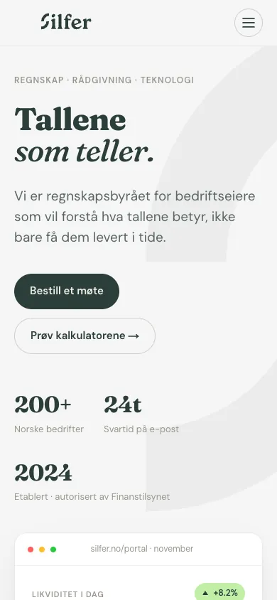 Silfer, nettsiden på mobil